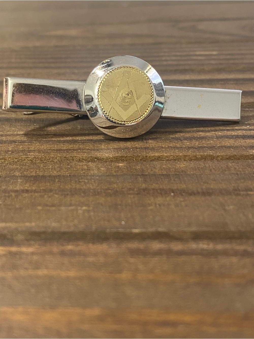 Vintage Foster Masonic Silver Tie Clip Bar with Gold Emblem Made in the USA